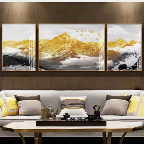 新款客廳臥室沙發(fā)背景墻裝飾畫現(xiàn)代輕奢有框畫簡約三聯(lián)中式山水畫