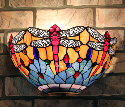 【歐式復(fù)古蒂凡尼蜻蜓燈客廳燈臥室床頭酒吧展廳裝飾燈具彩繪玻璃燈】價(jià)格,廠家,圖片,壁燈,宏裕燈飾(惠州)-